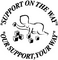 Elephant carrying a box surrounded by circular slogan